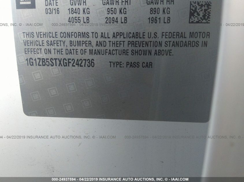 2016 CHEVROLET MALIBU LS 1G1ZB5STXGF242736