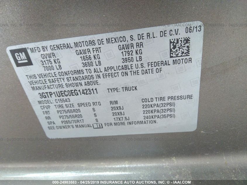 2014 GMC SIERRA 1500 C1500 SLE 3GTP1UEC0EG142311