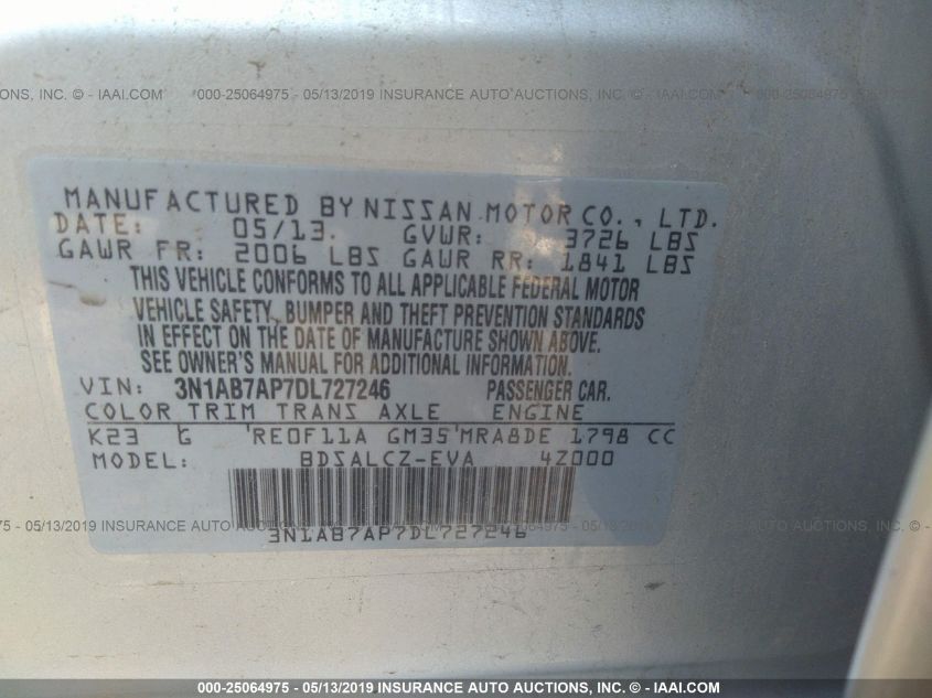 2013 NISSAN SENTRA S/SV/SR/SL 3N1AB7AP7DL727246