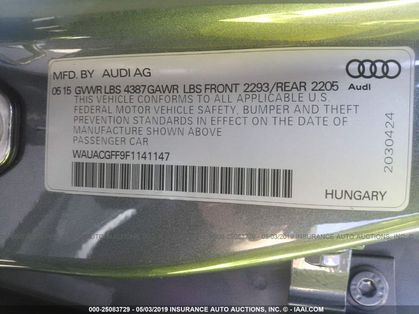2015 AUDI A3 PREMIUM WAUACGFF9F1141147
