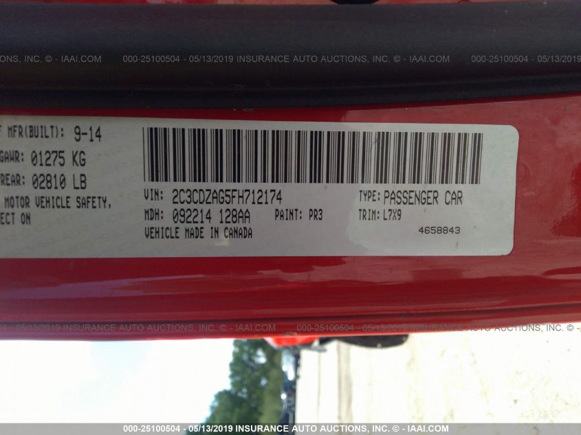 2015 DODGE CHALLENGER SXT 2C3CDZAG5FH712174