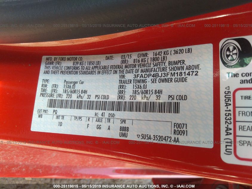 2015 FORD FIESTA SE 3FADP4BJ3FM181472
