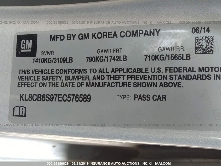 2014 CHEVROLET SPARK LS AUTO KL8CB6S97EC576589