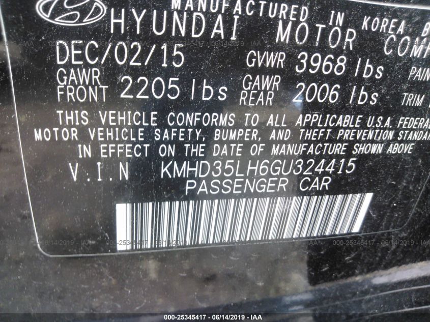 2016 HYUNDAI ELANTRA GT KMHD35LH6GU324415
