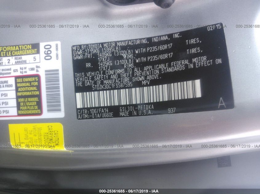 2015 TOYOTA SIENNA L - 5TDZK3DC1FS587595