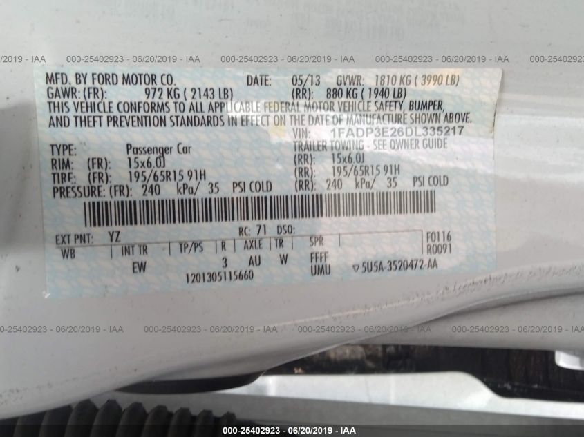 2013 FORD FOCUS S 1FADP3E26DL335217