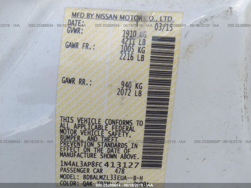 2015 NISSAN ALTIMA 2.5 SV - 1N4AL3AP8FC413127