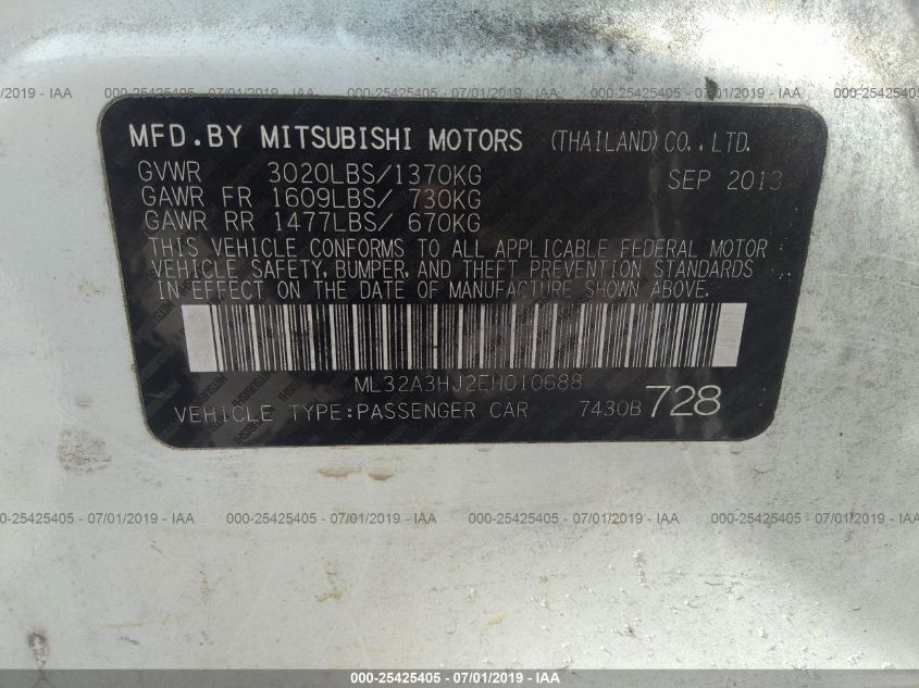 2014 MITSUBISHI MIRAGE DE ML32A3HJ2EH010688