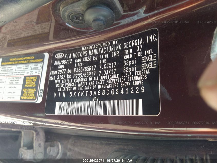 2013 KIA SORENTO LX 5XYKT3A68DG341229