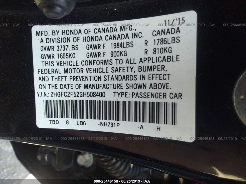 2016 HONDA CIVIC SEDAN LX 2HGFC2F52GH508400