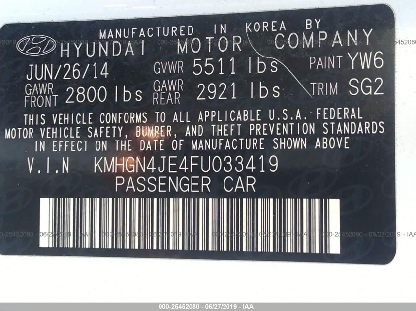 2015 HYUNDAI GENESIS 3.8L KMHGN4JE4FU033419