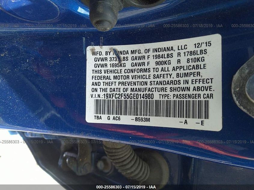 2016 HONDA CIVIC SEDAN LX 19XFC2F55GE014980