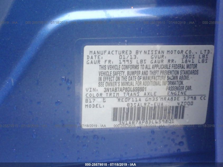 2013 NISSAN SENTRA S/SV/SR/SL 3N1AB7AP8DL659801