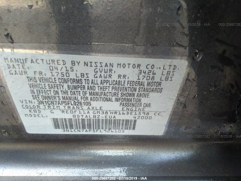 2015 NISSAN VERSA SV 3N1CN7AP5FL926105