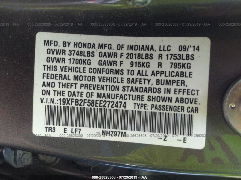 2014 HONDA CIVIC LX 19XFB2F58EE272474