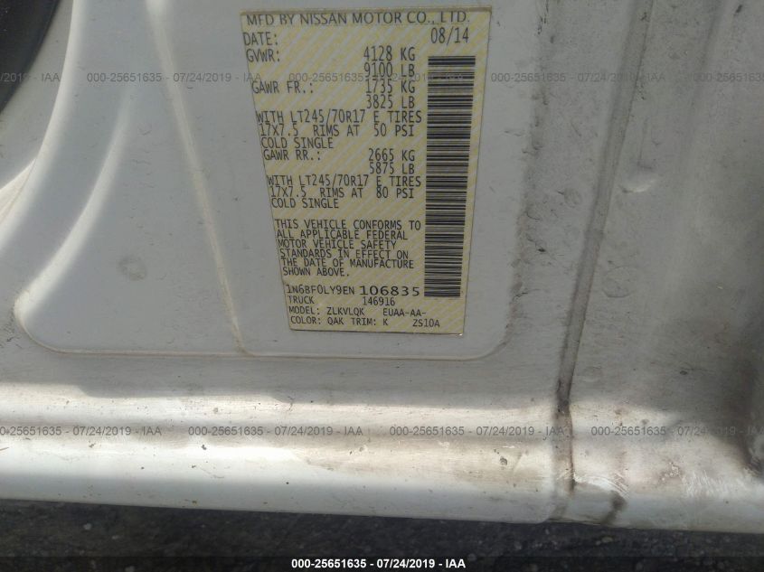 2014 NISSAN NV CARGO NV2500 HD S V6 1N6BF0LY9EN106835