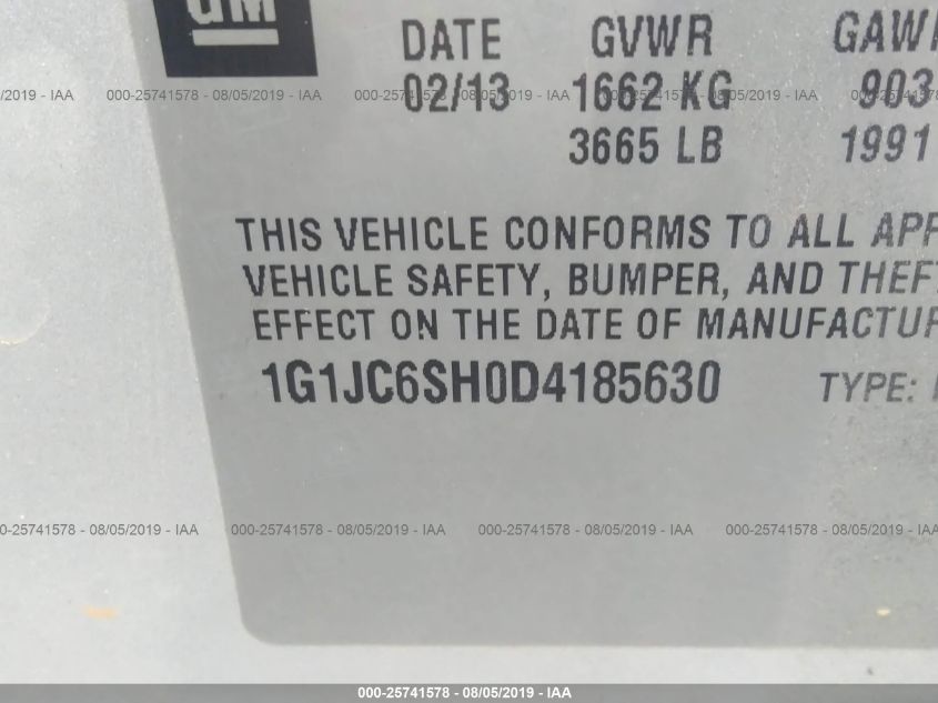 2013 CHEVROLET SONIC LT 1G1JC6SH0D4185630