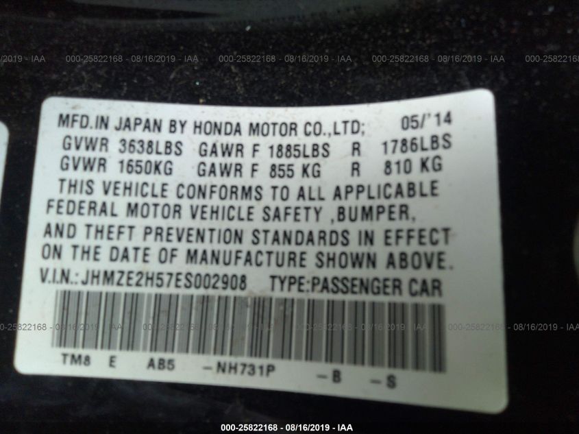 2014 HONDA INSIGHT LX JHMZE2H57ES002908