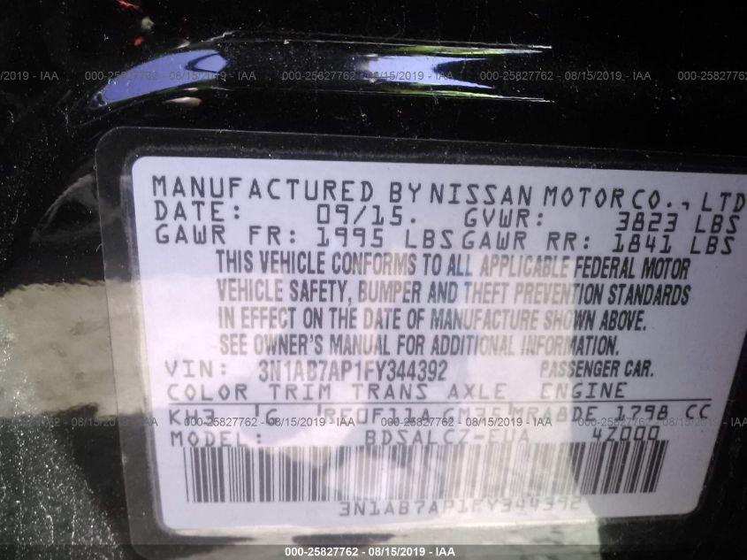 2015 NISSAN SENTRA S 3N1AB7AP1FY344392