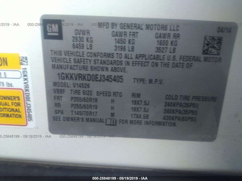 2014 GMC ACADIA SLT-1 1GKKVRKD0EJ345405