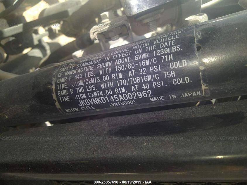 2005 KAWASAKI VN1600 D1 - JKBVNKD145A002962