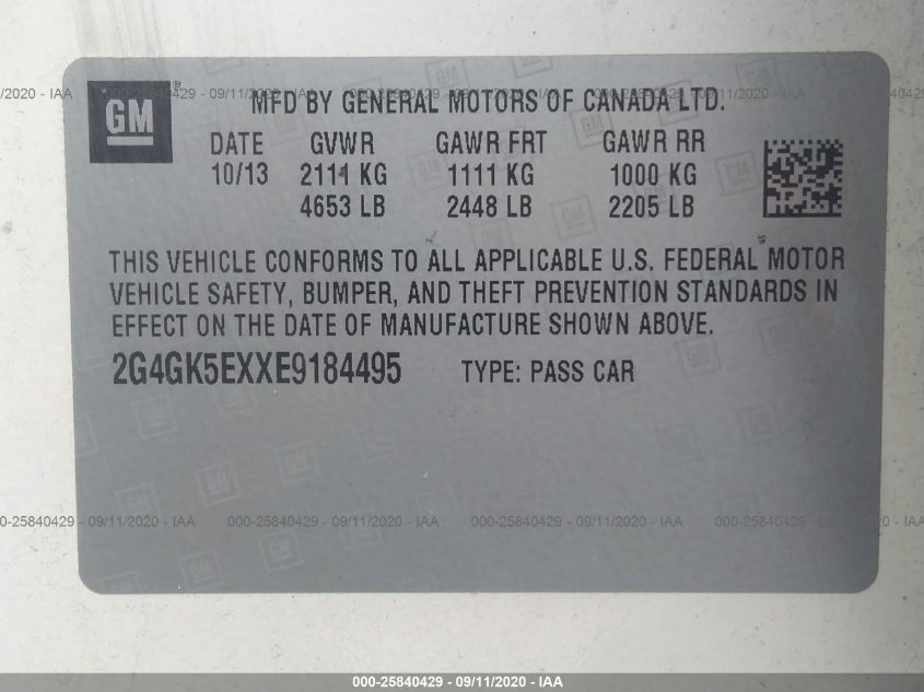2014 BUICK REGAL 2G4GK5EXXE9184495