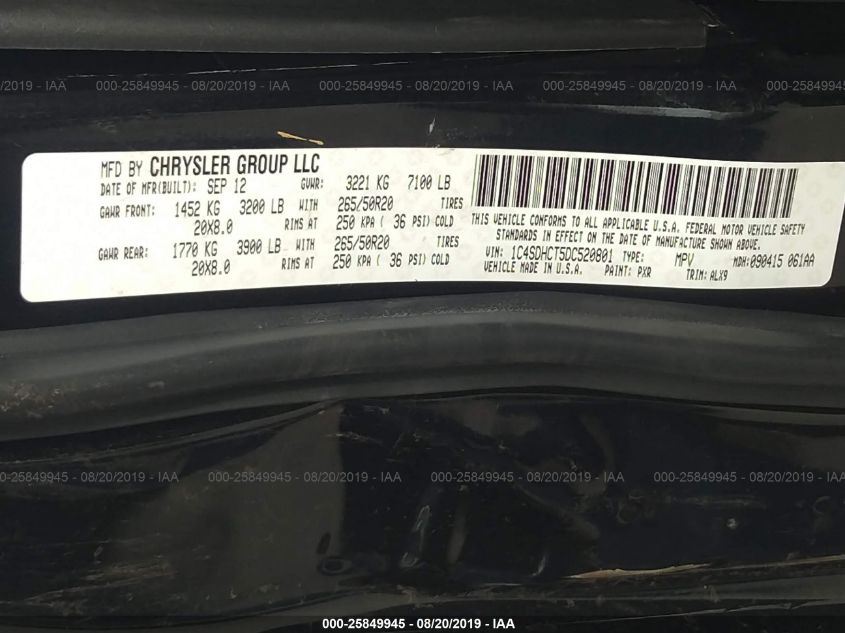 2013 DODGE DURANGO R/T 1C4SDHCT5DC520801