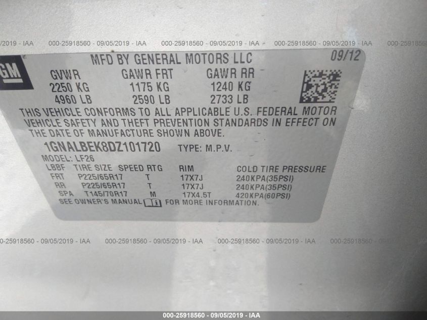 2013 CHEVROLET EQUINOX LS 1GNALBEK8DZ101720