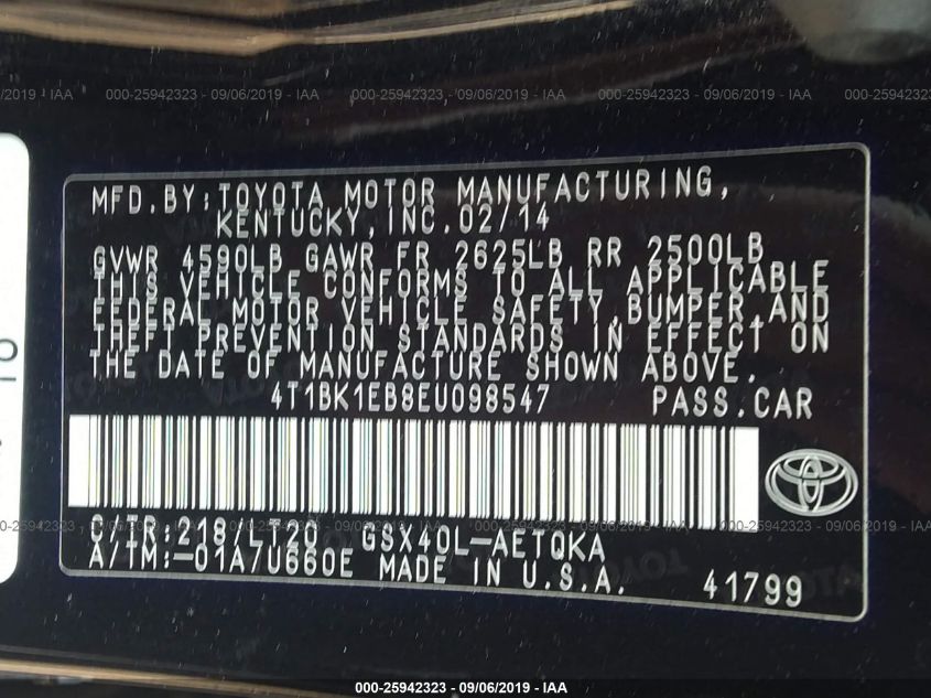 2014 TOYOTA AVALON LIMITED 4T1BK1EB8EU098547