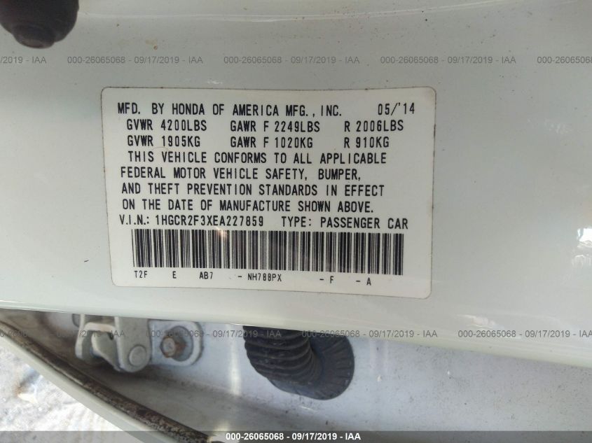 2014 HONDA ACCORD SDN LX 1HGCR2F3XEA227859