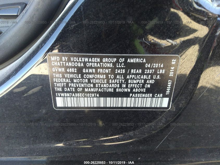 2014 VOLKSWAGEN PASSAT TDI SE W/SUNROOF 1VWBN7A35EC102974
