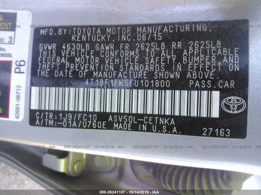 2015 TOYOTA CAMRY XLE/SE/LE/XSE 4T1BF1FK5FU101800