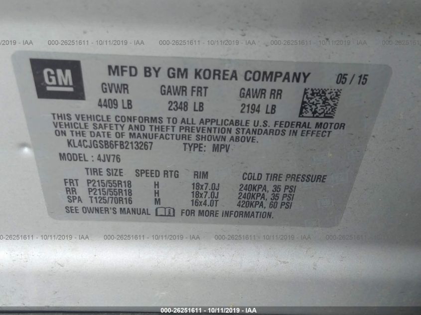 2015 BUICK ENCORE KL4CJGSB6FB213267