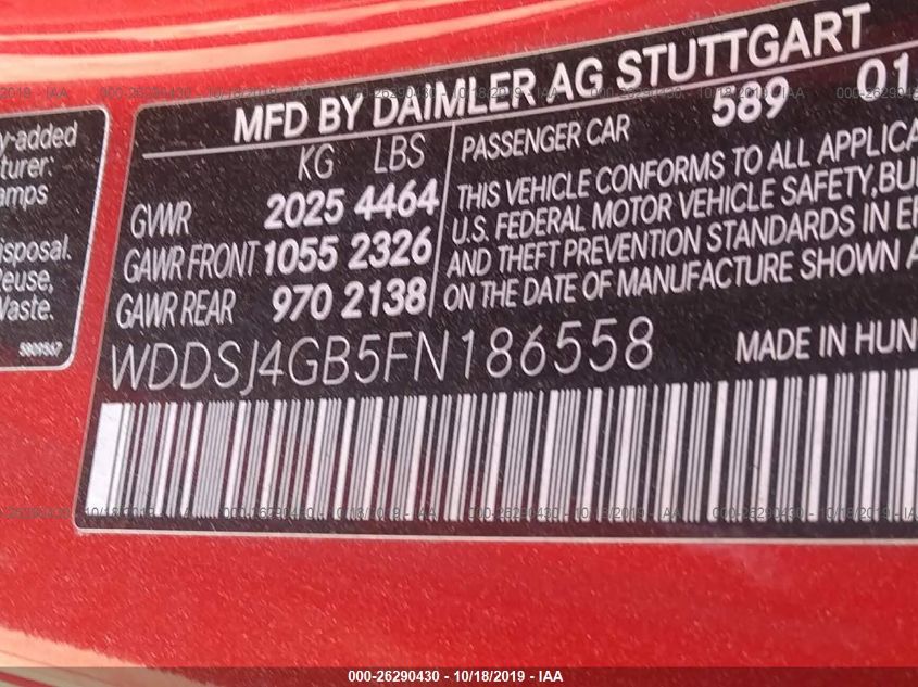 2015 MERCEDES-BENZ CLA-CLASS CLA 250 WDDSJ4GB5FN186558