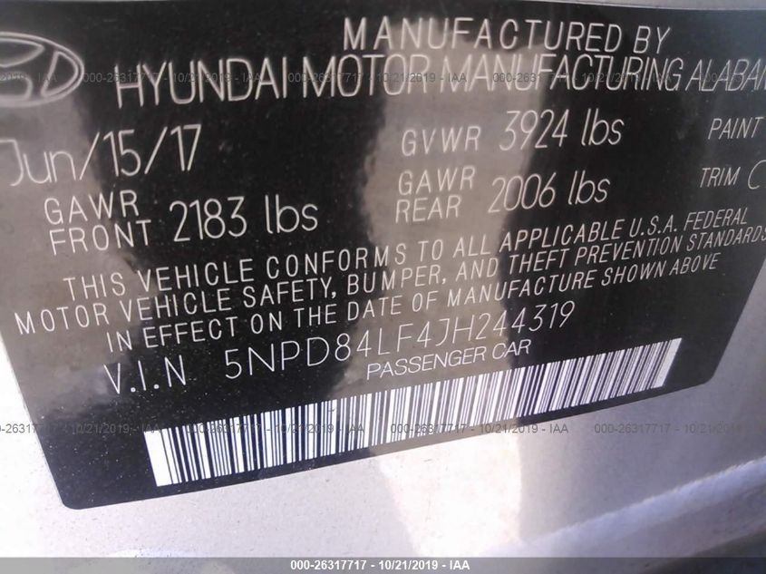 2018 HYUNDAI ELANTRA VALUE EDITION 5NPD84LF4JH244319