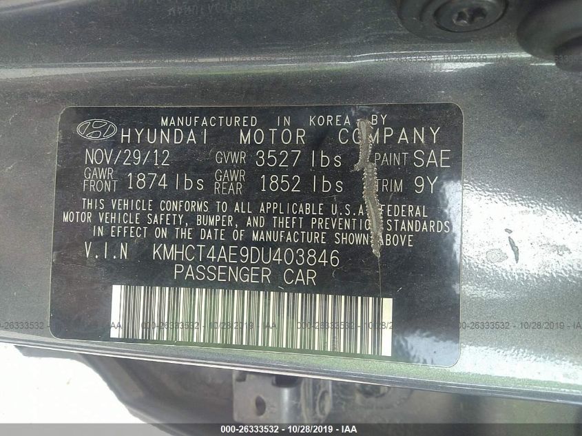 2013 HYUNDAI ACCENT GLS KMHCT4AE9DU403846