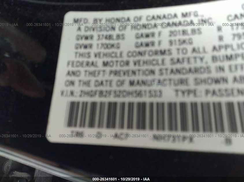 2013 HONDA CIVIC SDN LX 2HGFB2F52DH561533