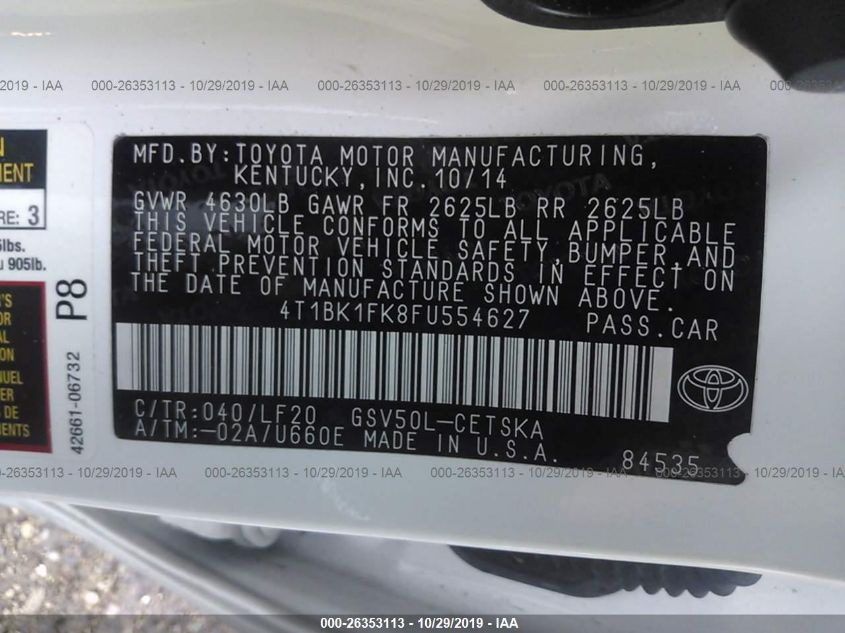2015 TOYOTA CAMRY XSE/XLE 4T1BK1FK8FU554627