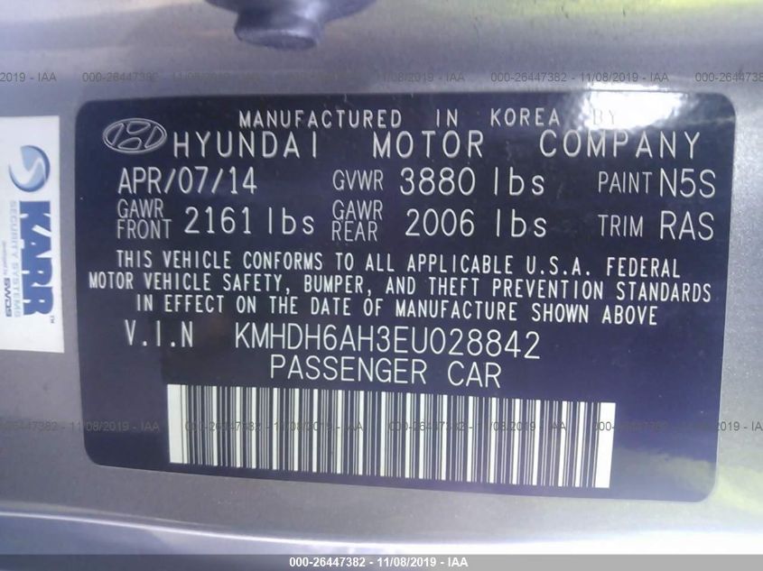 2014 HYUNDAI ELANTRA COUPE KMHDH6AH3EU028842