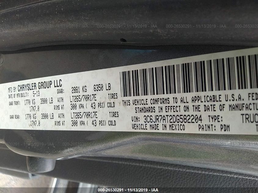 2013 RAM 1500 ST 3C6JR7AT2DG582204