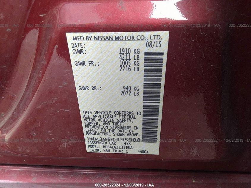 2015 NISSAN ALTIMA 2.5/S/SV/SL 1N4AL3AP6FC495908