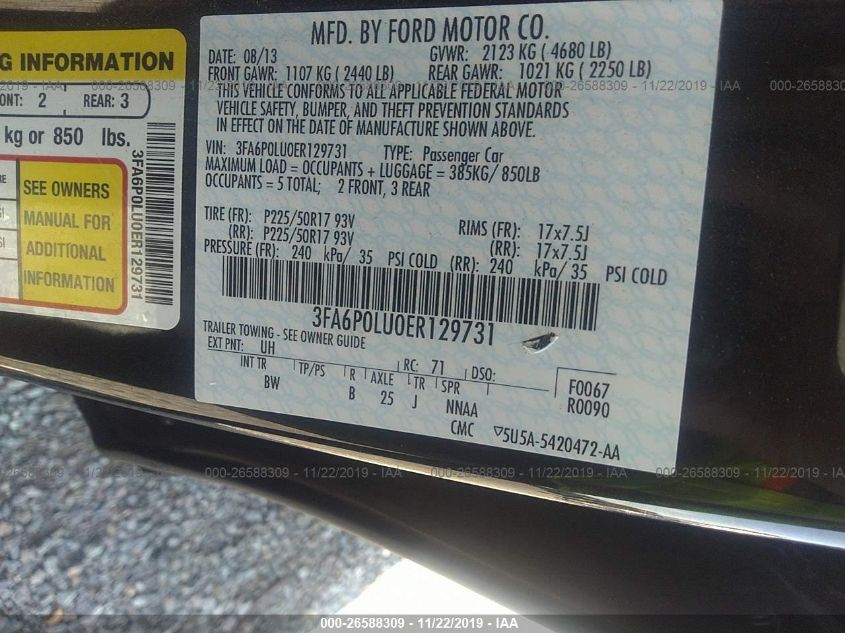 2014 FORD FUSION SE HYBRID 3FA6P0LU0ER129731