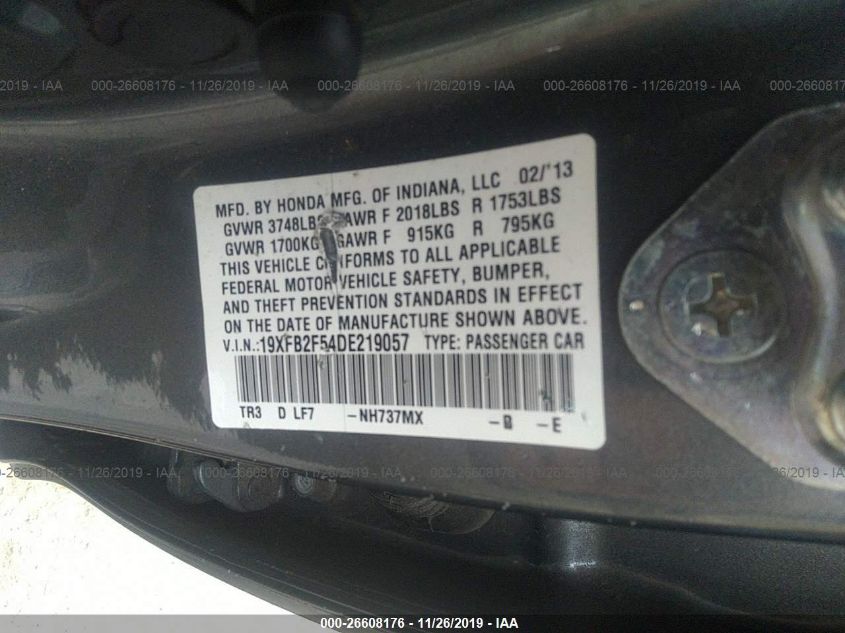 2013 HONDA CIVIC SDN LX 19XFB2F54DE219057