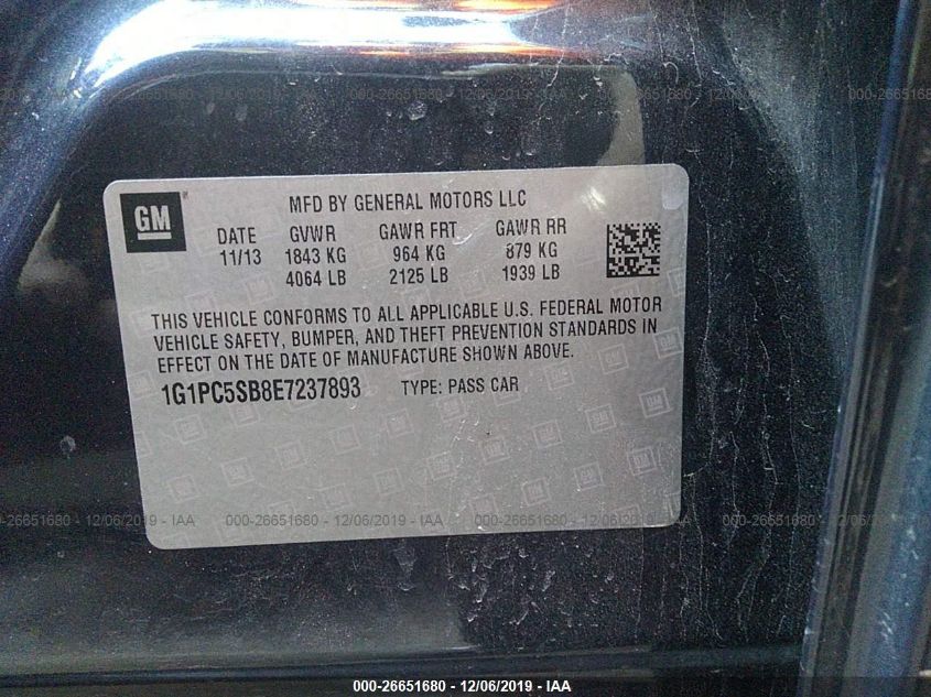 2014 CHEVROLET CRUZE 1LT 1G1PC5SB8E7237893