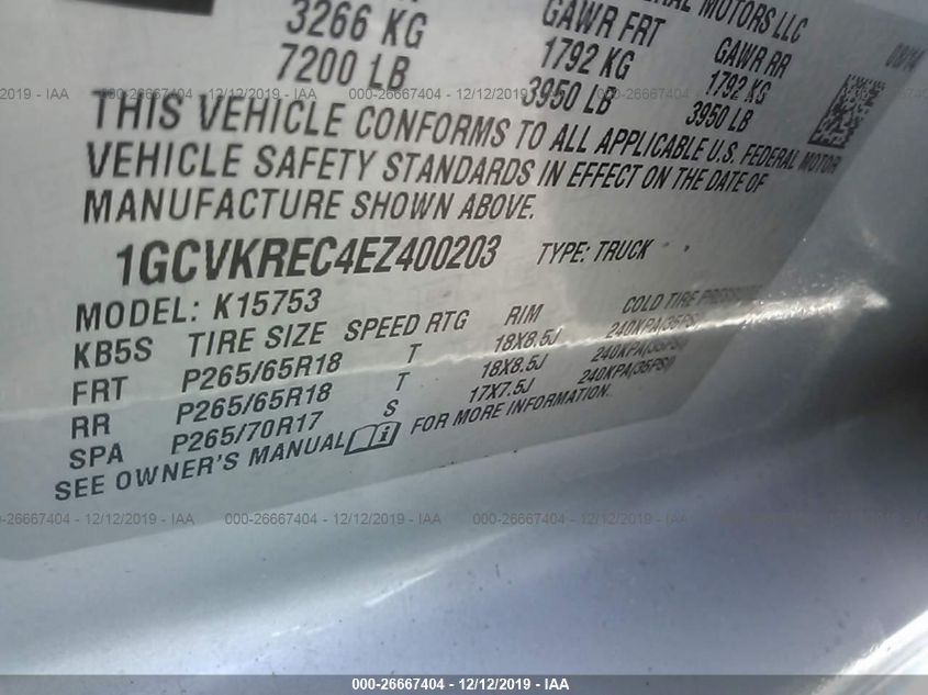 2014 CHEVROLET SILVERADO 1500 LT 1GCVKREC4EZ400203