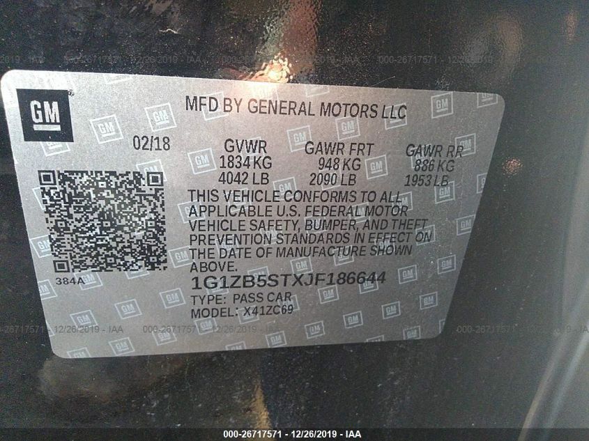 2018 CHEVROLET MALIBU LS 1G1ZB5STXJF186644