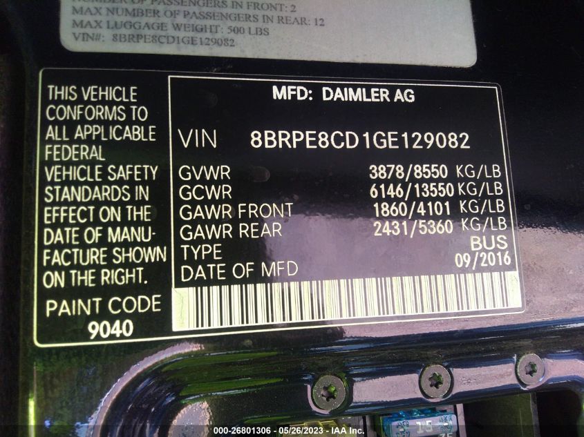 2016 MERCEDES-BENZ SPRINTER PASSENGER VANS - 8BRPE8CD1GE129082
