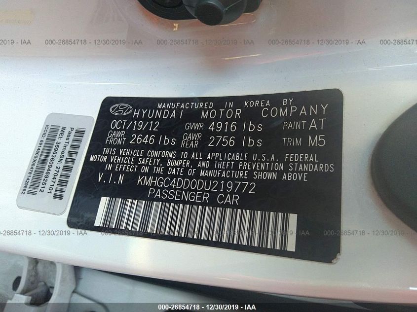 2013 HYUNDAI GENESIS 3.8L KMHGC4DD0DU219772