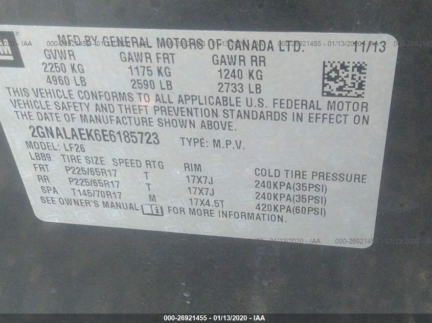 2014 CHEVROLET EQUINOX LS 2GNALAEK6E6185723
