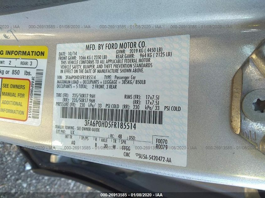 2015 FORD FUSION SE 3FA6P0HD5FR185514